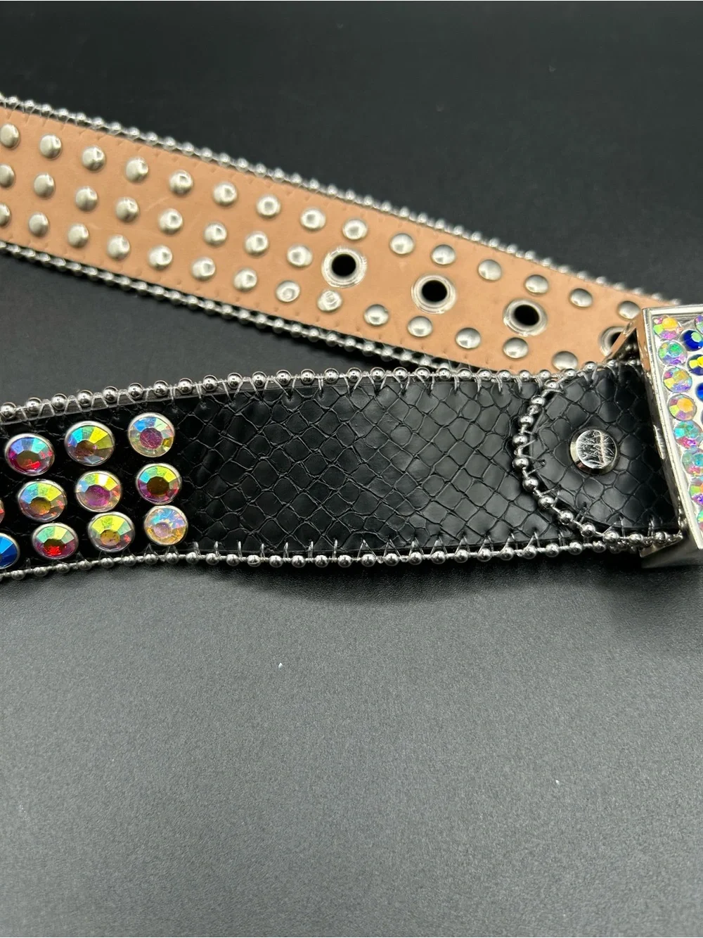 MAJESTIK  “Prodigy”  Leather Belt Colorful - Rhinestone . Size L